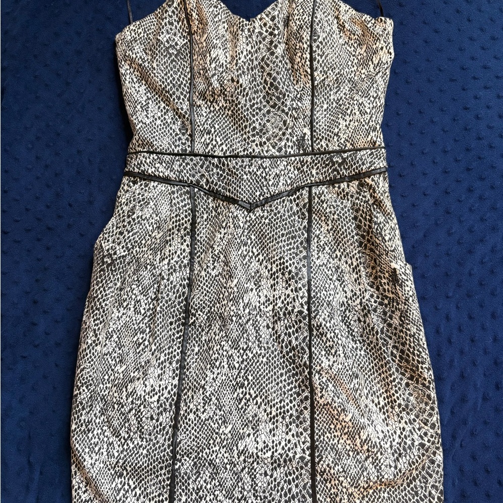 Guess Strapless Snake Print Dress - Black and Cream